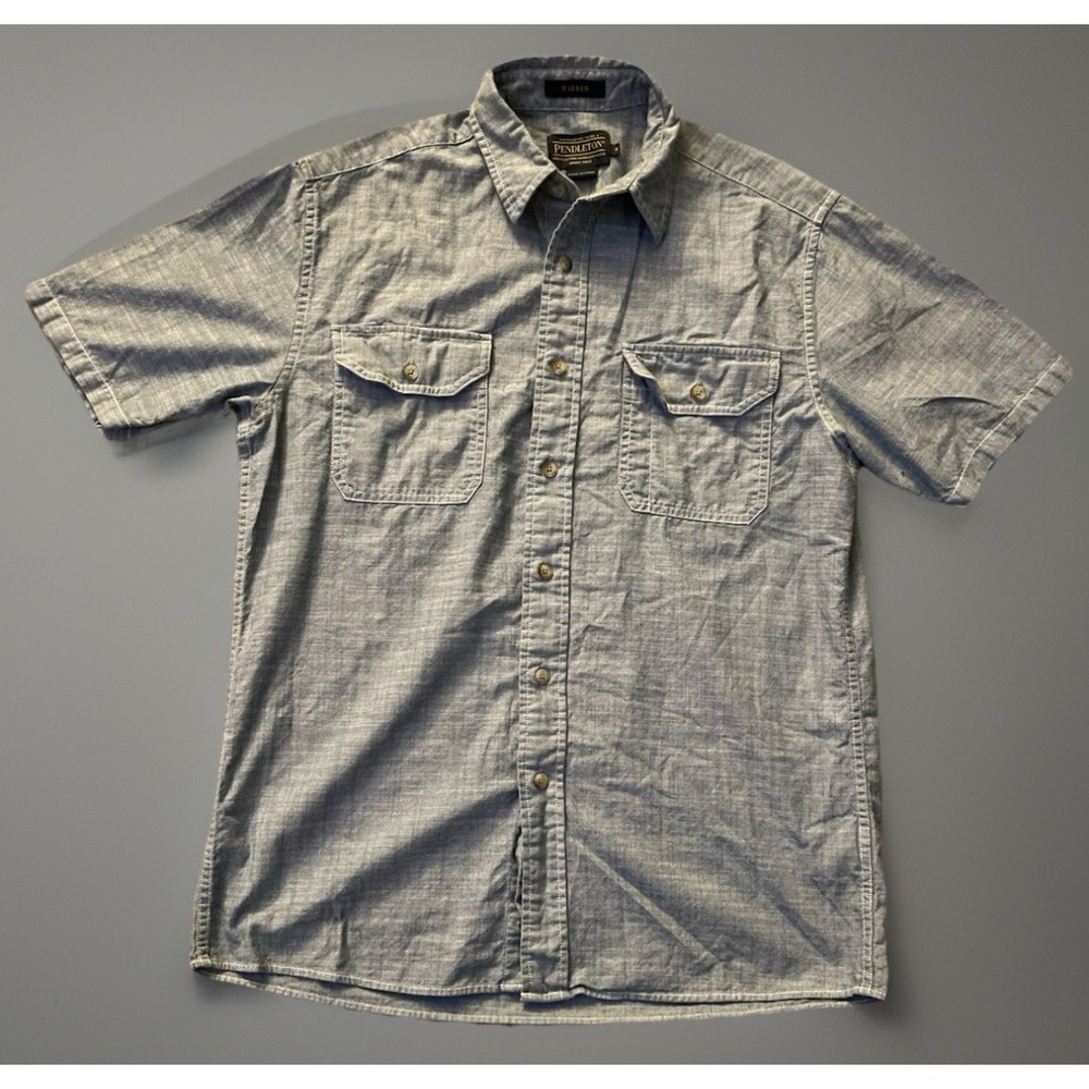 Pendleton Warren Short Sleeve Button Down Shirt Blue 2 Pocket Cotton Small JBHS